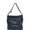 Large 22 Bag Navy Lambskin Antique Gold Hardware.