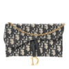 CHRISTIAN DIOR Oblique Saddle Chain Long Wallet Blue.