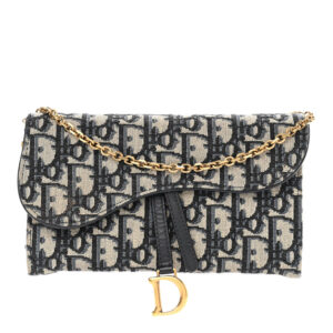CHRISTIAN DIOR Oblique Saddle Chain Long Wallet Blue.