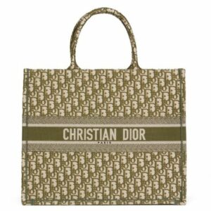 Dior Book Tote Bag In Green Oblique Canvas.